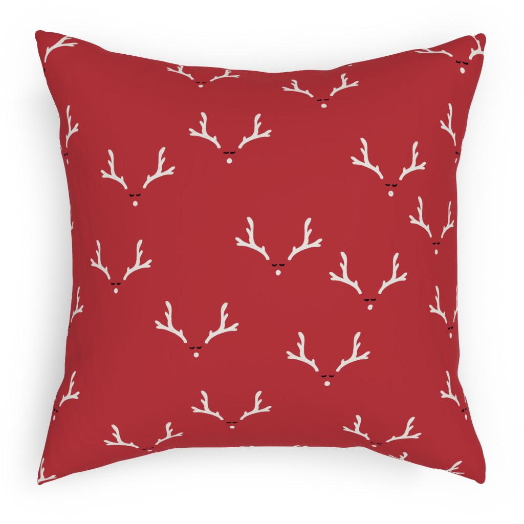 Christmas Reindeer Antlers - Red Pillow, Woven, Beige, 18x18, Single Sided, Red, Red