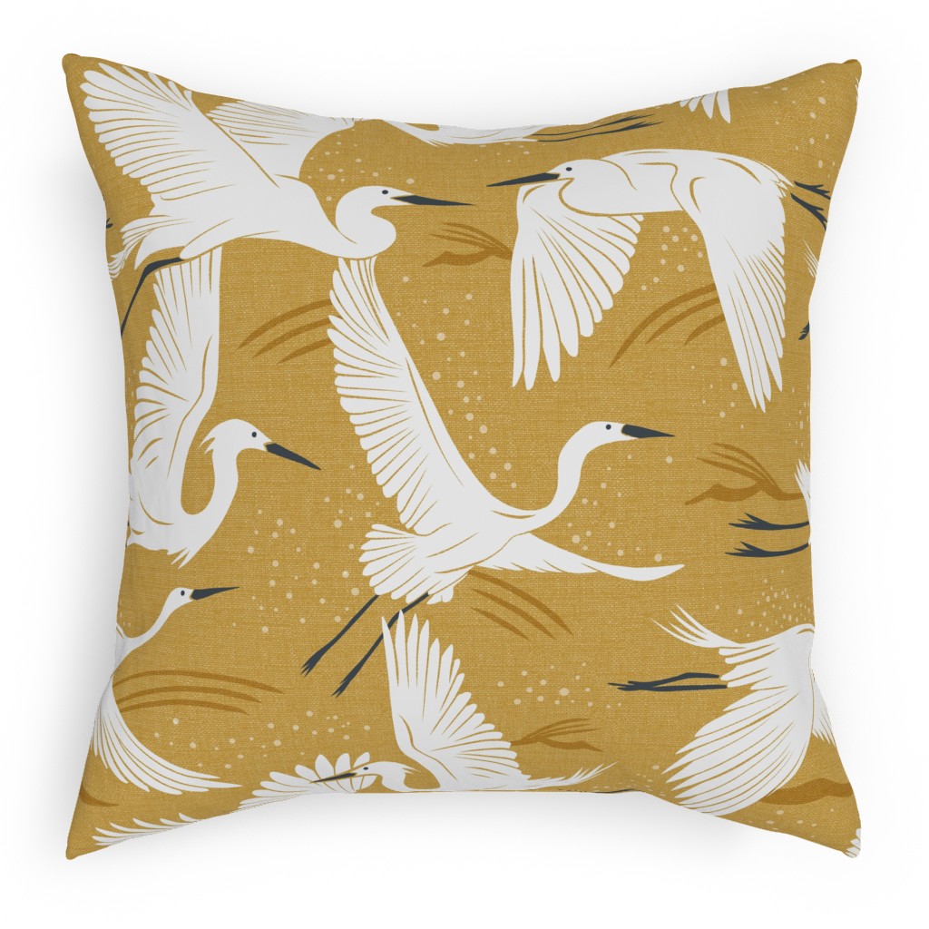 Soaring Wings Cranes Pillow, Woven, Beige, 18x18, Single Sided, Yellow, Golden