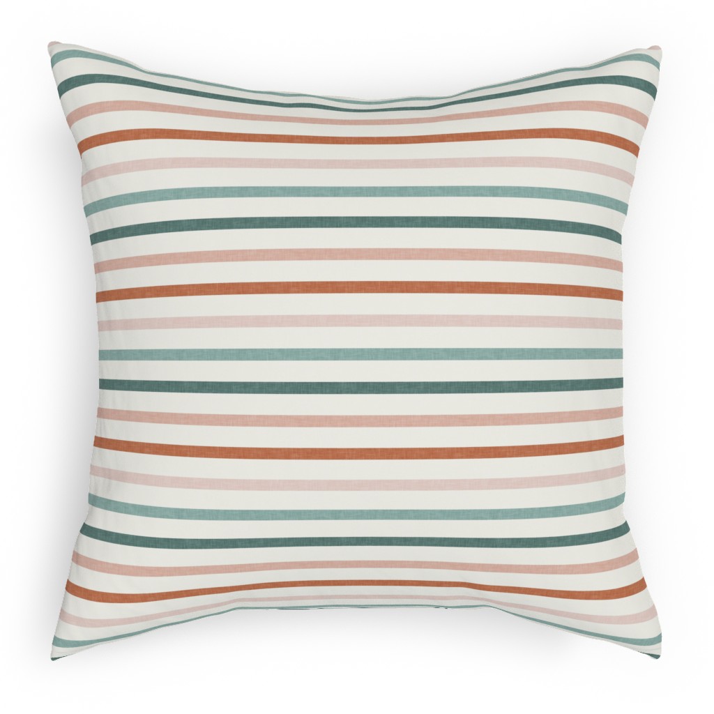 Skinny Stripes - Terracotta & Blue Sunset Pillow, Woven, Beige, 18x18, Single Sided, Multicolor