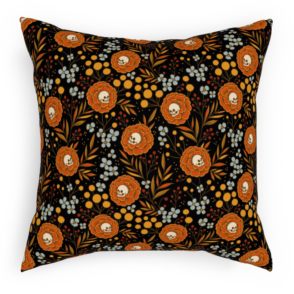 Halloween Floral - Multi Pillow, Woven, Beige, 18x18, Single Sided, Multicolor