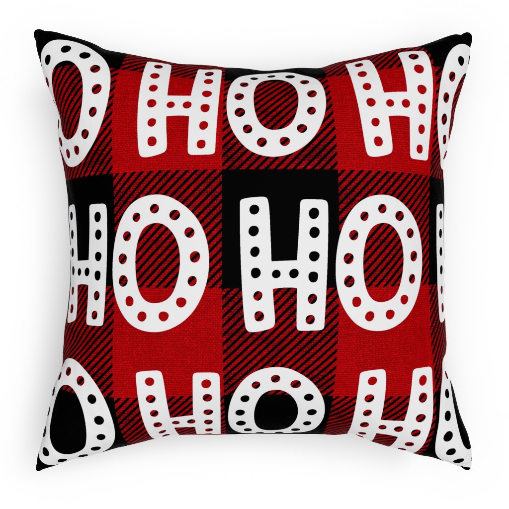 Buffalo Plaid Ho Ho Ho - Red and Black Pillow, Woven, Beige, 18x18, Single Sided, Red