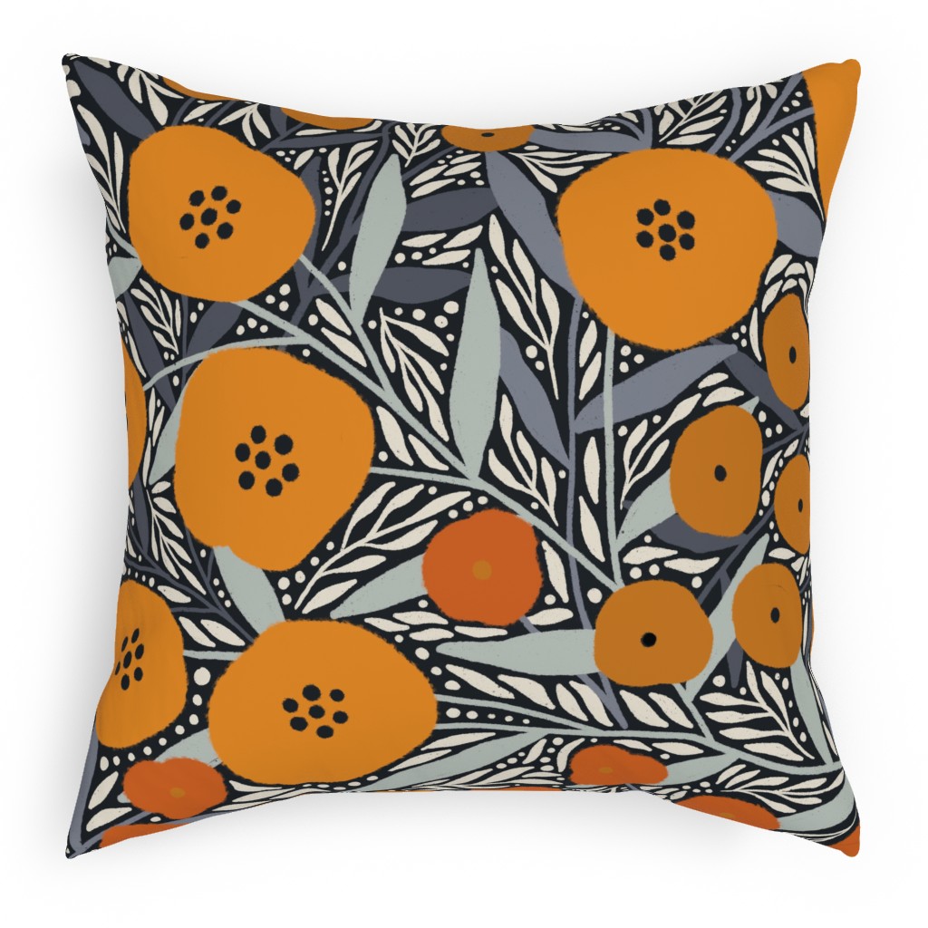 Eloise Floral - Orange Pillow, Woven, Beige, 18x18, Single Sided, Orange
