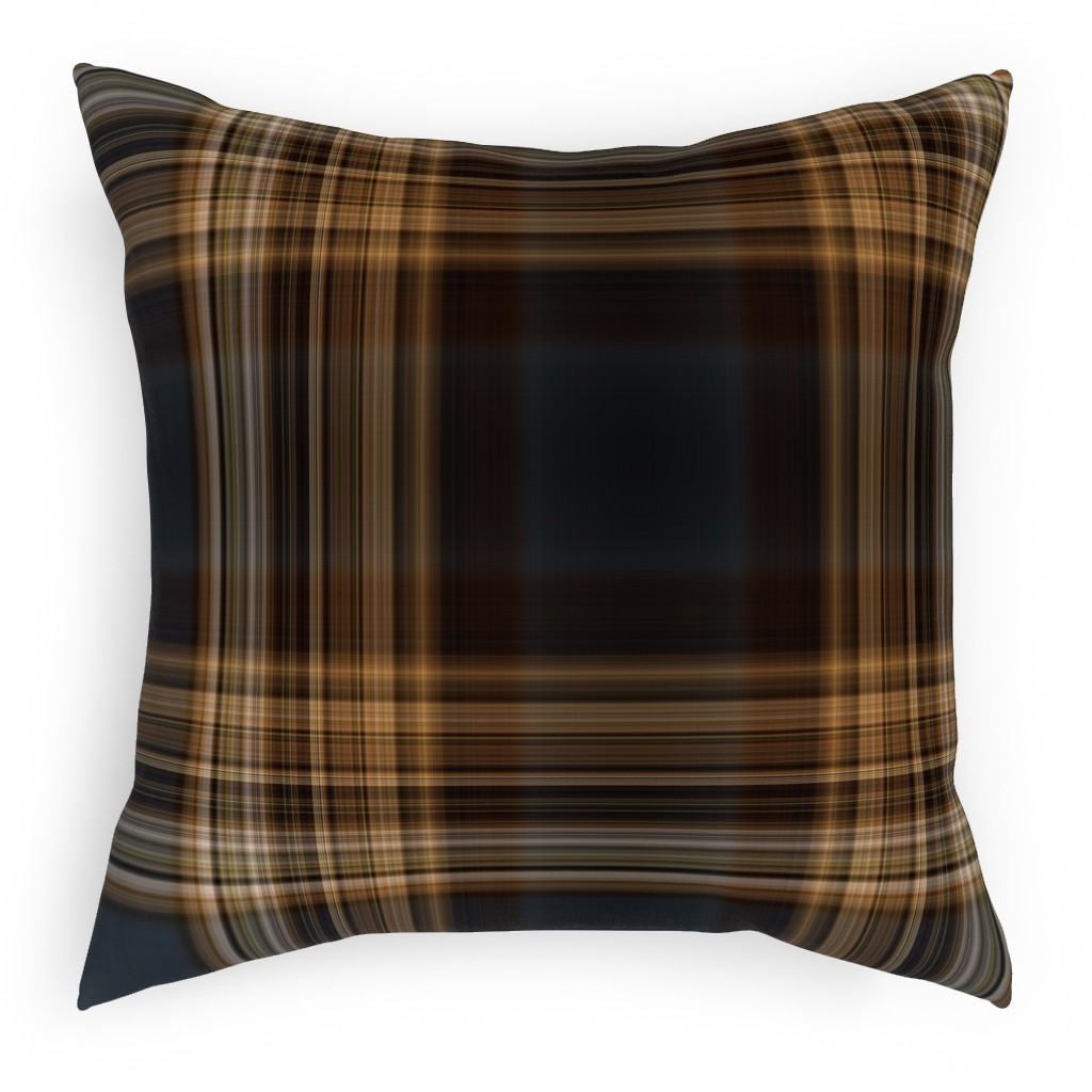 Fine Line Plaid - Dark Blue and Brown Pillow, Woven, Beige, 18x18, Single Sided, Brown