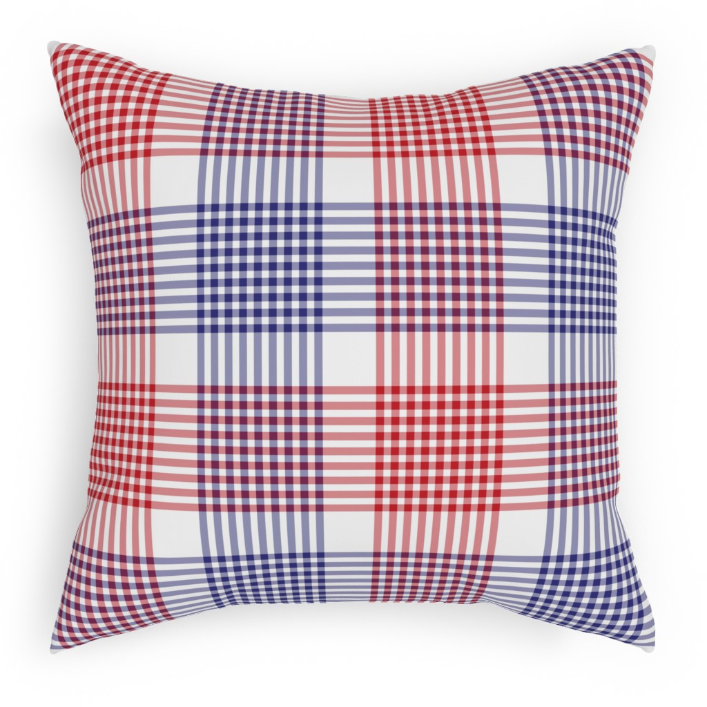 Plaid - Red, White and Blue Pillow, Woven, Beige, 18x18, Single Sided, Multicolor