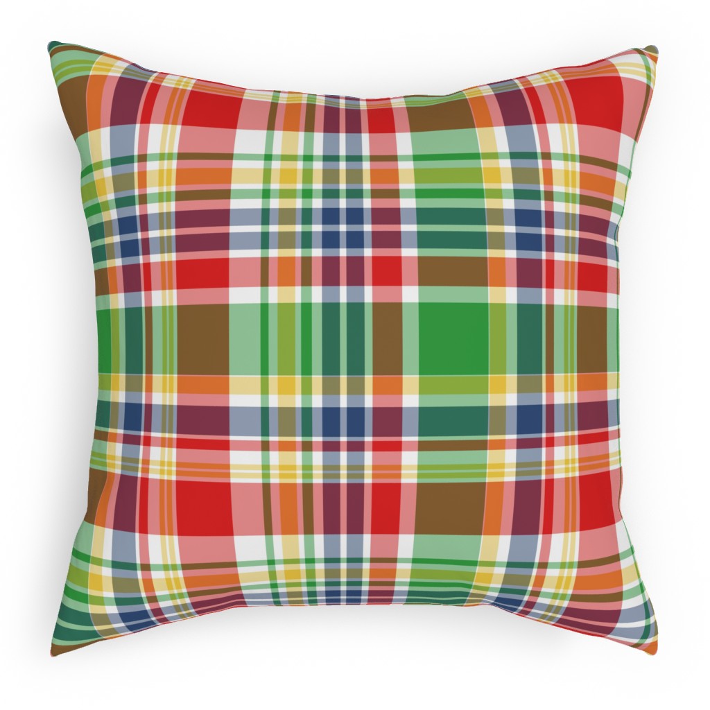 Plaid - Multi Bright Pillow, Woven, Beige, 18x18, Single Sided, Multicolor