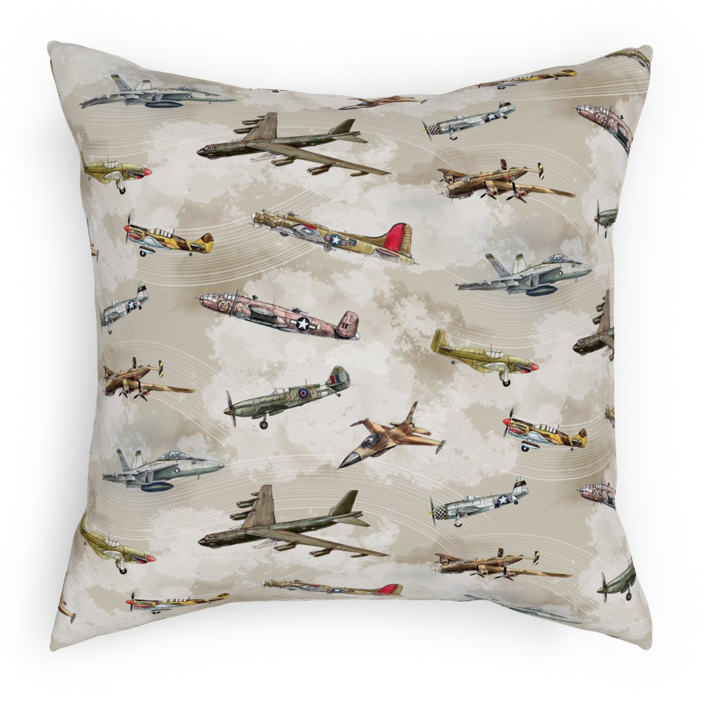 Military Planes Pillow, Woven, Beige, 18x18, Single Sided, Beige, Stone