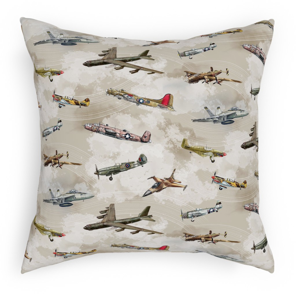 Military Planes Pillow, Woven, Beige, 18x18, Single Sided, Beige