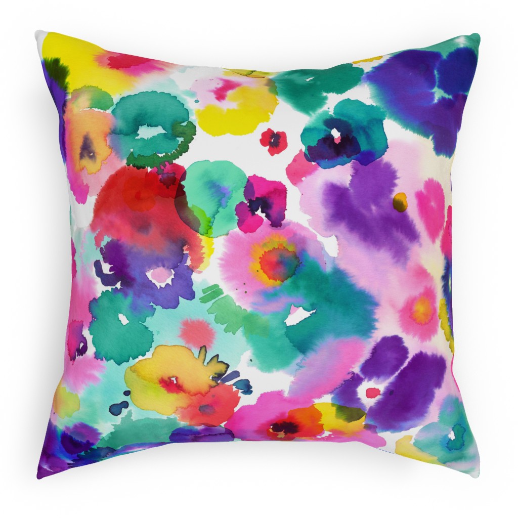 Abstract Floral Watercolor - Multi Pillow, Woven, Beige, 18x18, Single Sided, Multicolor