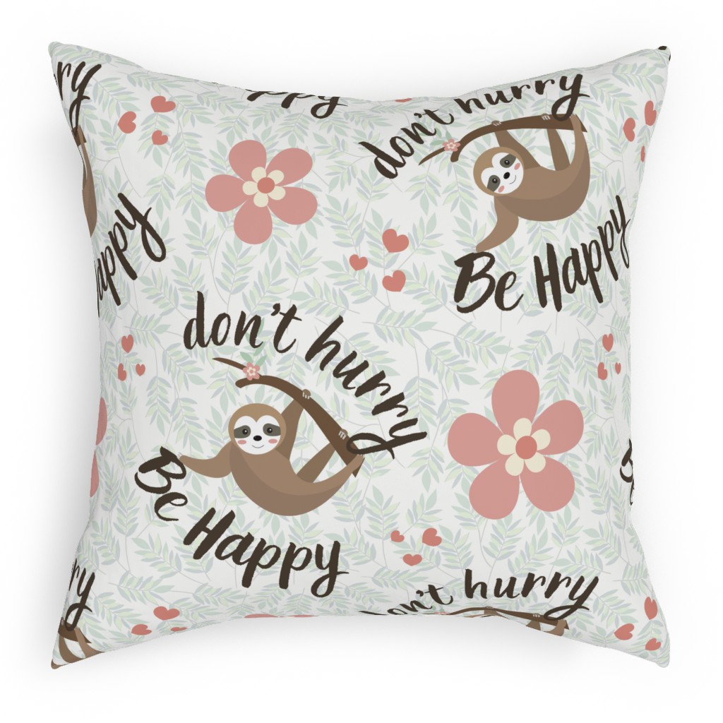 Don't Hurry Be Happy - Beige & Brown Pillow, Woven, Beige, 18x18, Single Sided, Beige