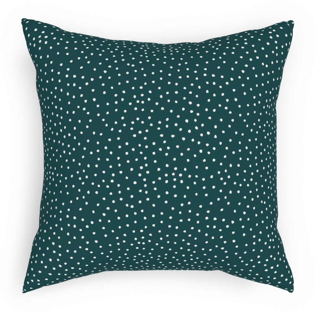 Dots - White on Emerald Pillow, Woven, Beige, 18x18, Single Sided, Green, Classic Green