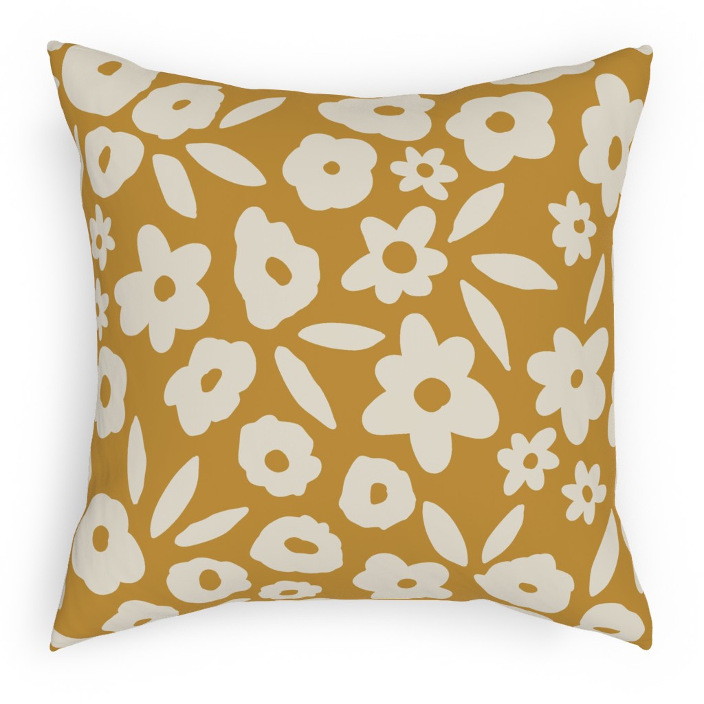 Flower Field - Mustard Pillow, Woven, Beige, 18x18, Single Sided, Yellow, Classic Yellow