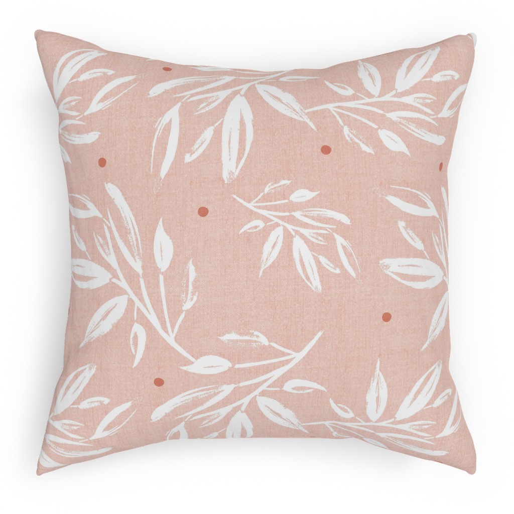 Zen Botanical Leaves - Blush Pink Pillow, Woven, Beige, 18x18, Single Sided, Pink, Bright Pink