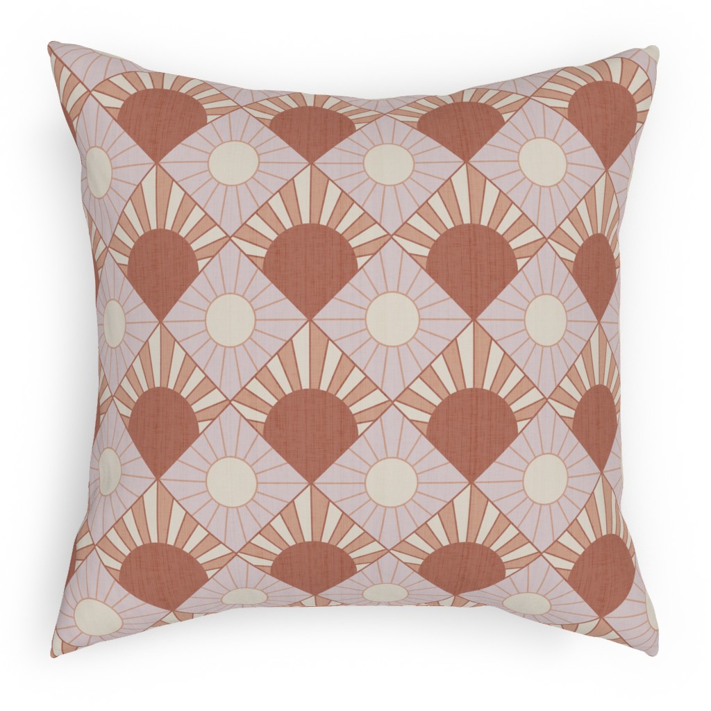 Mid Century Geometric Sun - Pink Pillow, Woven, Beige, 18x18, Single Sided, Pink, Bright Pink