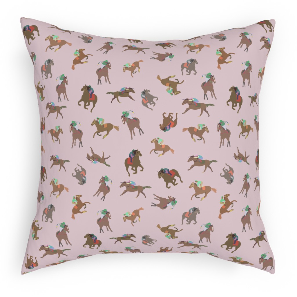 Horses Running Pillow, Woven, Beige, 18x18, Single Sided, Pink, Bloom