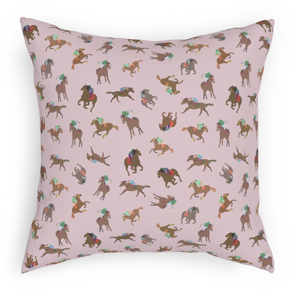 Horses Running Pillow, Woven, Beige, 18x18, Single Sided, Pink