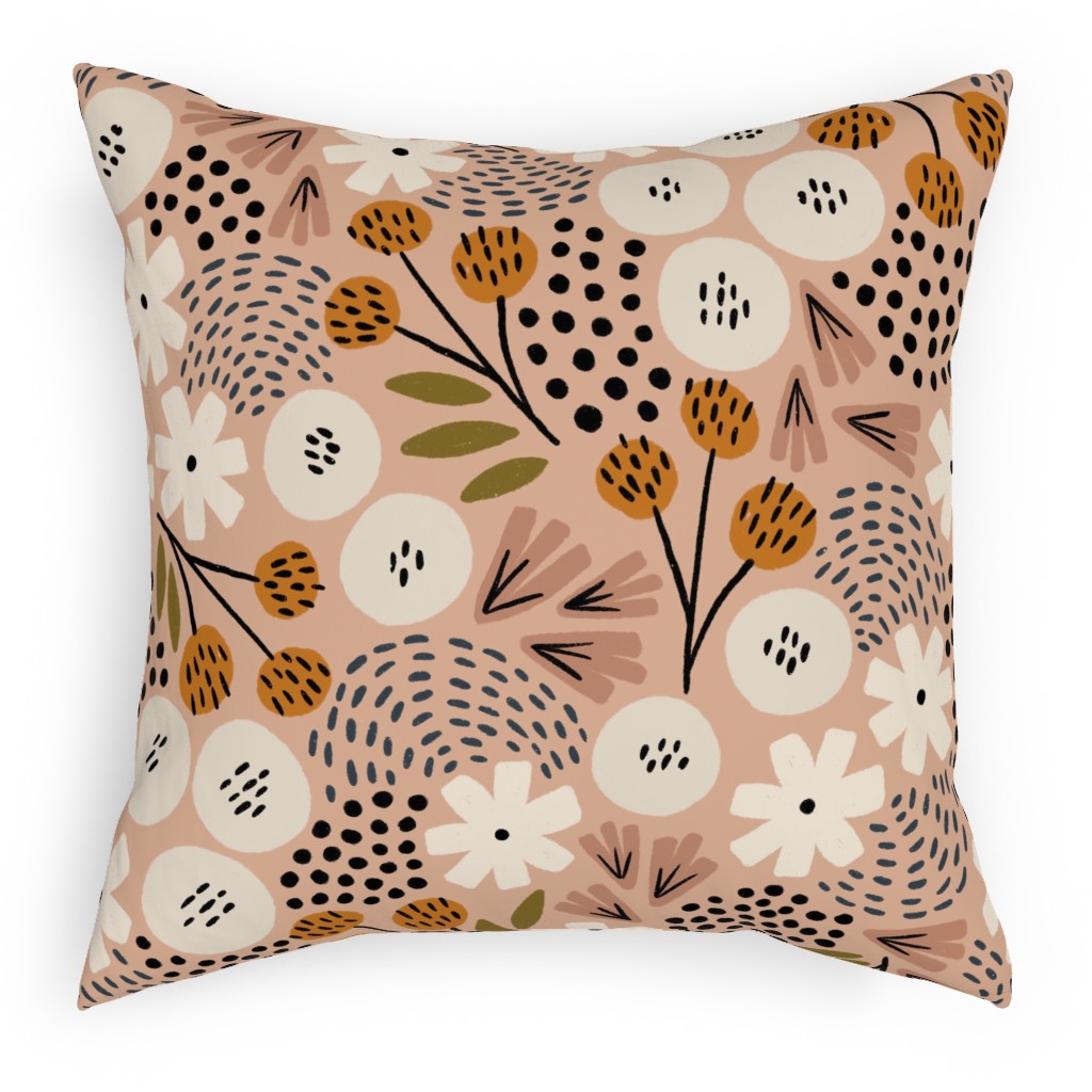 Phyllis - Pink Pillow, Woven, Beige, 18x18, Single Sided, Pink, Bright Pink