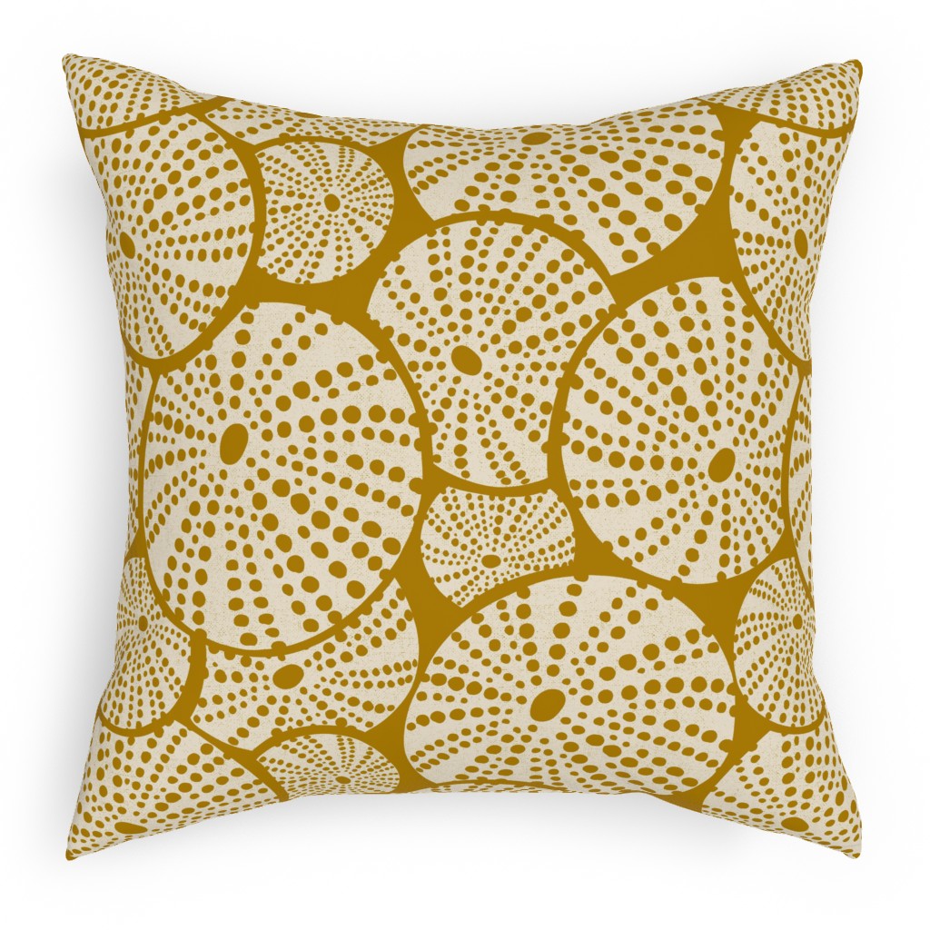 Bed of Nautical Sea Urchins - Ivory on Golden Yellow Pillow, Woven, Beige, 18x18, Single Sided, Yellow, Classic Yellow