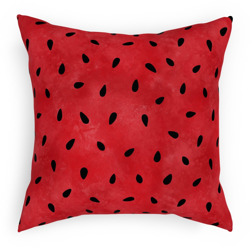 Watermelon Seeds - Black on Red Pillow, Woven, Beige, 18x18, Single Sided, Red