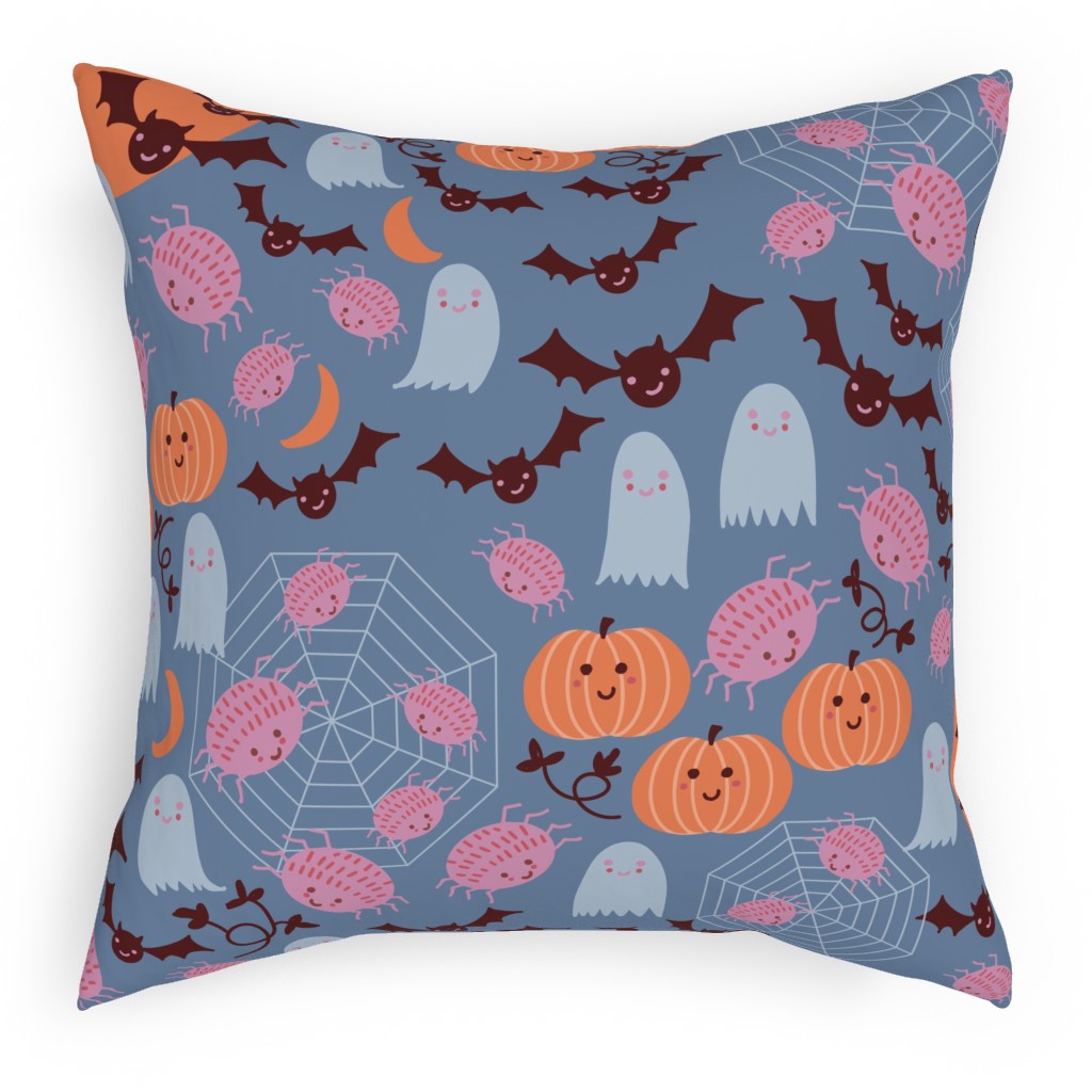 Cute Halloween - Blue and Orange Pillow, Woven, Beige, 18x18, Single Sided, Multicolor