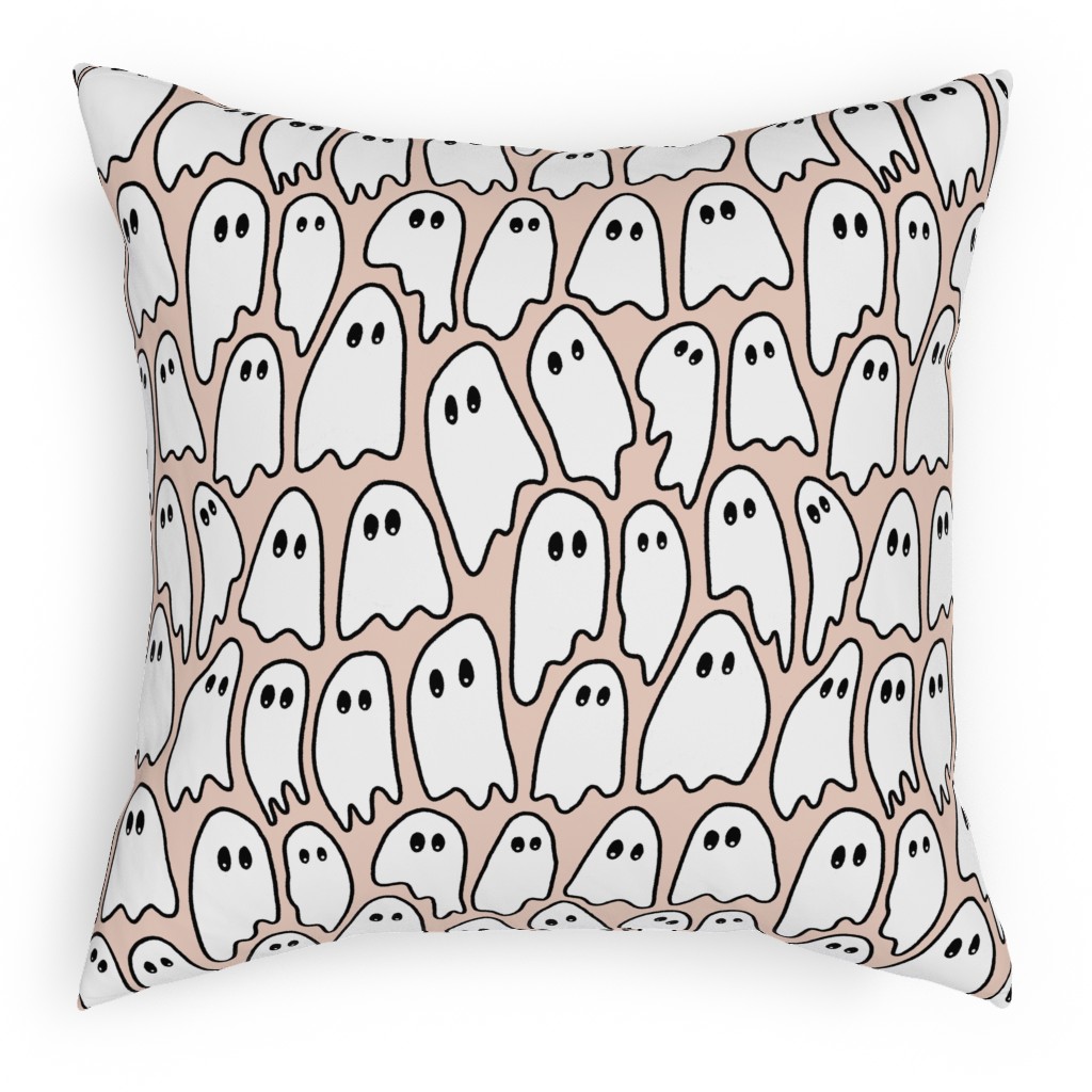 Ghosted Ghosts Pillow, Woven, Beige, 18x18, Single Sided, Pink