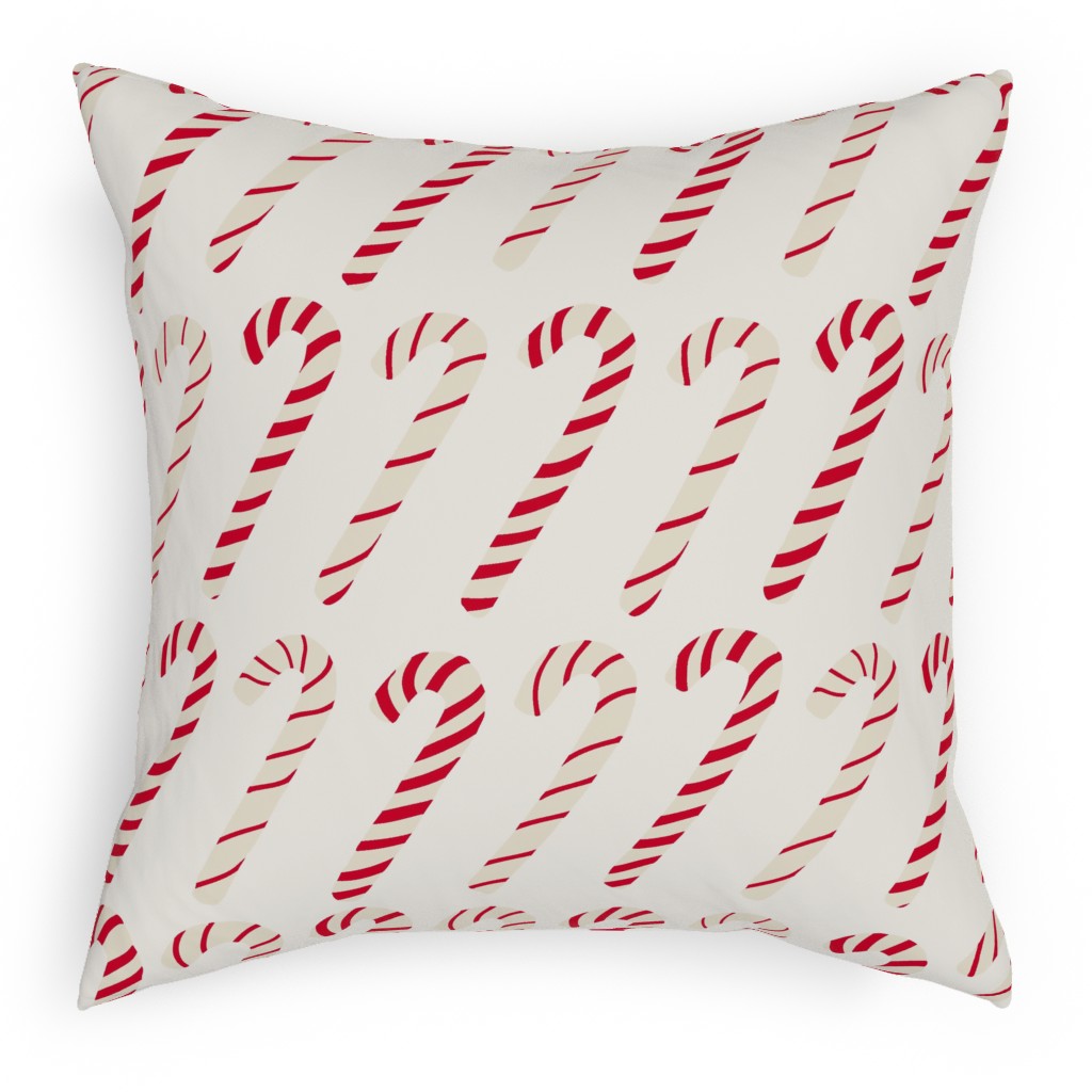Dancing Candy Canes on White Pillow, Woven, Beige, 18x18, Single Sided, Red, Red