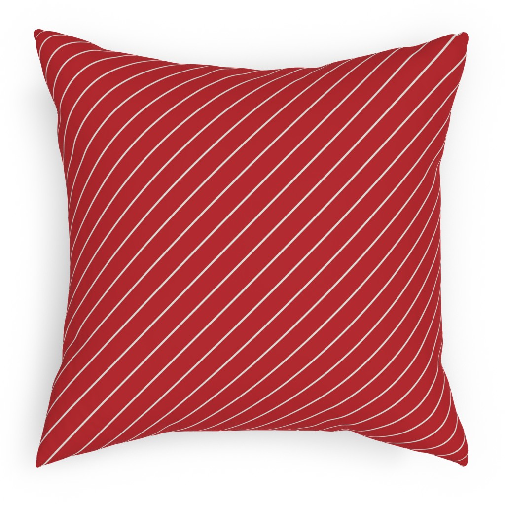 Diagonal Stripes on Christmas Red Pillow, Woven, Beige, 18x18, Single Sided, Red
