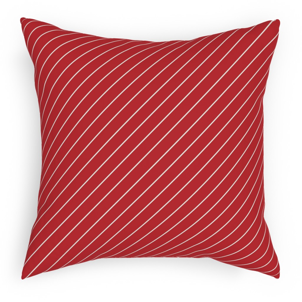 Diagonal Stripes on Christmas Red Pillow, Woven, Beige, 18x18, Single Sided, Red, Red