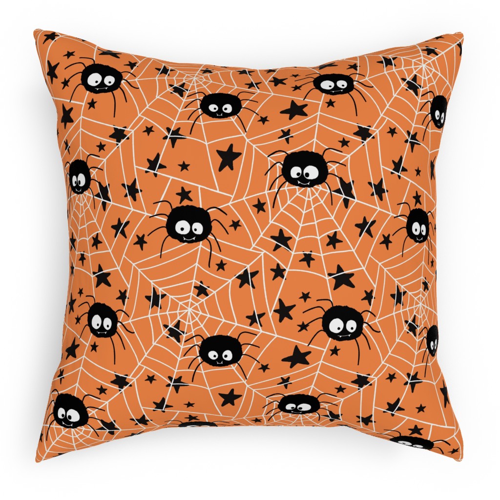 Cute Hand-Drawn Spider Halloween - Orange Pillow, Woven, Beige, 18x18, Single Sided, Orange