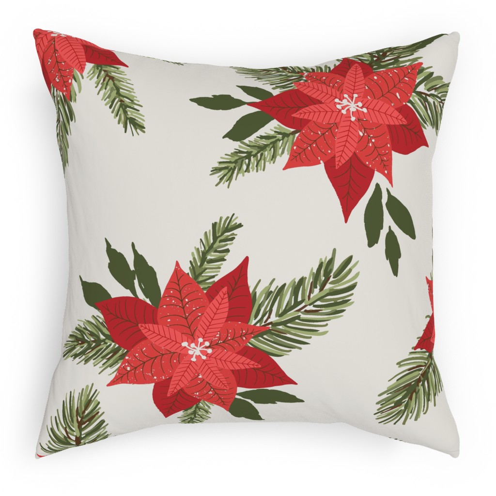Poinsettia Christmas Flower Pillow, Woven, Beige, 18x18, Single Sided, Beige, Pearl