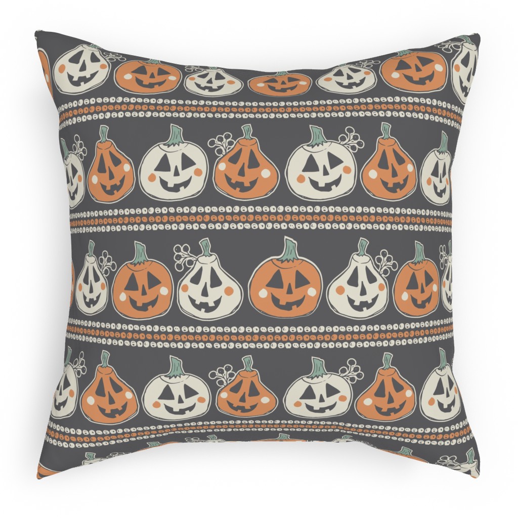 Happy Pumpkins - Multi Pillow, Woven, Beige, 18x18, Single Sided, Multicolor