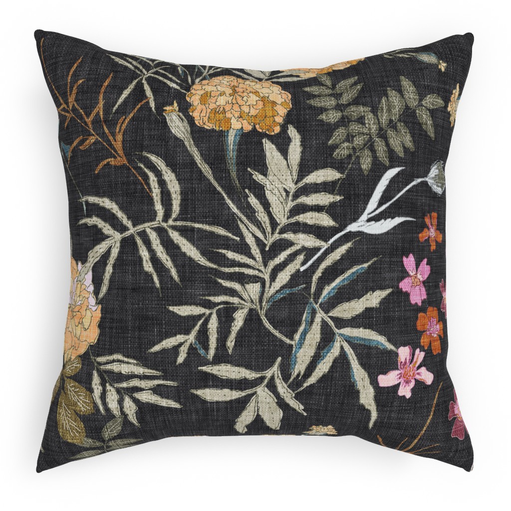 Marigold Love - Black Pillow, Woven, Beige, 18x18, Single Sided, Black