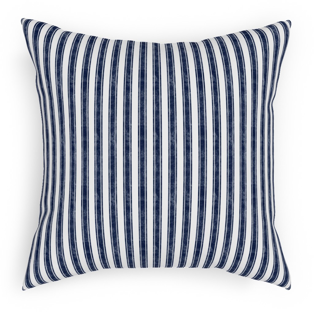Vertical French Ticking Textured Pinstripes in Dark Midnight Navy and White Pillow, Woven, Beige, 18x18, Single Sided, Blue, True Blue