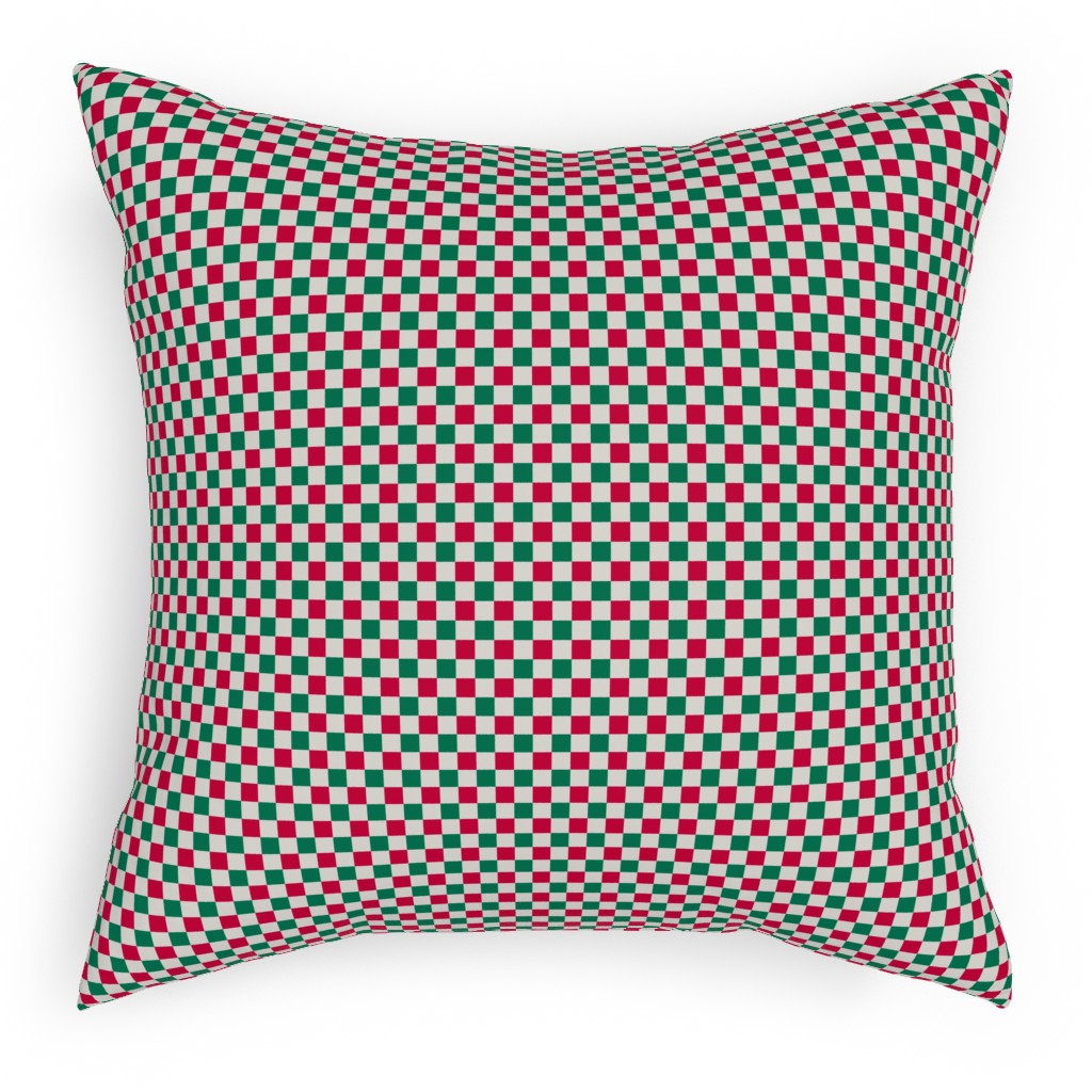 Winter Gingham - Red and Green Pillow, Woven, Beige, 18x18, Single Sided, Multicolor