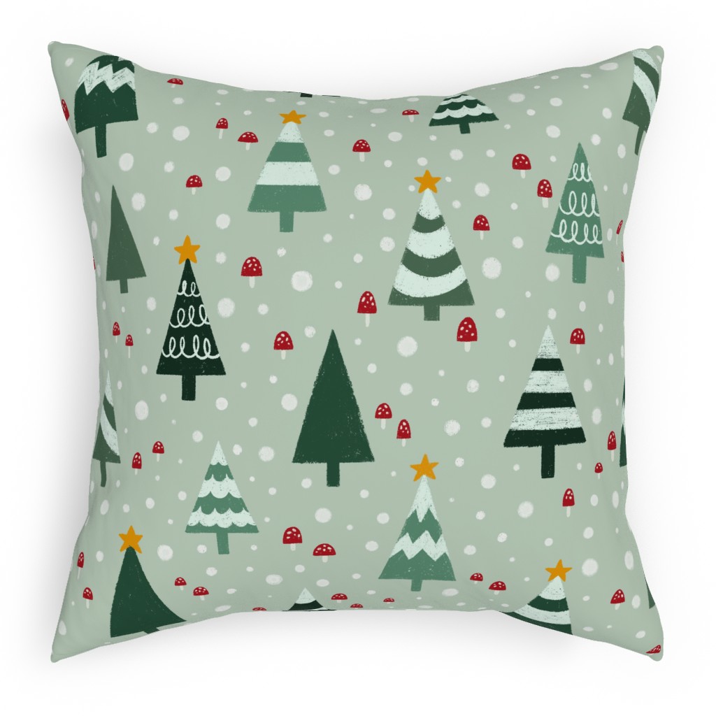 Christmas Forest - Green Pillow, Woven, Beige, 18x18, Single Sided, Green, Classic Green