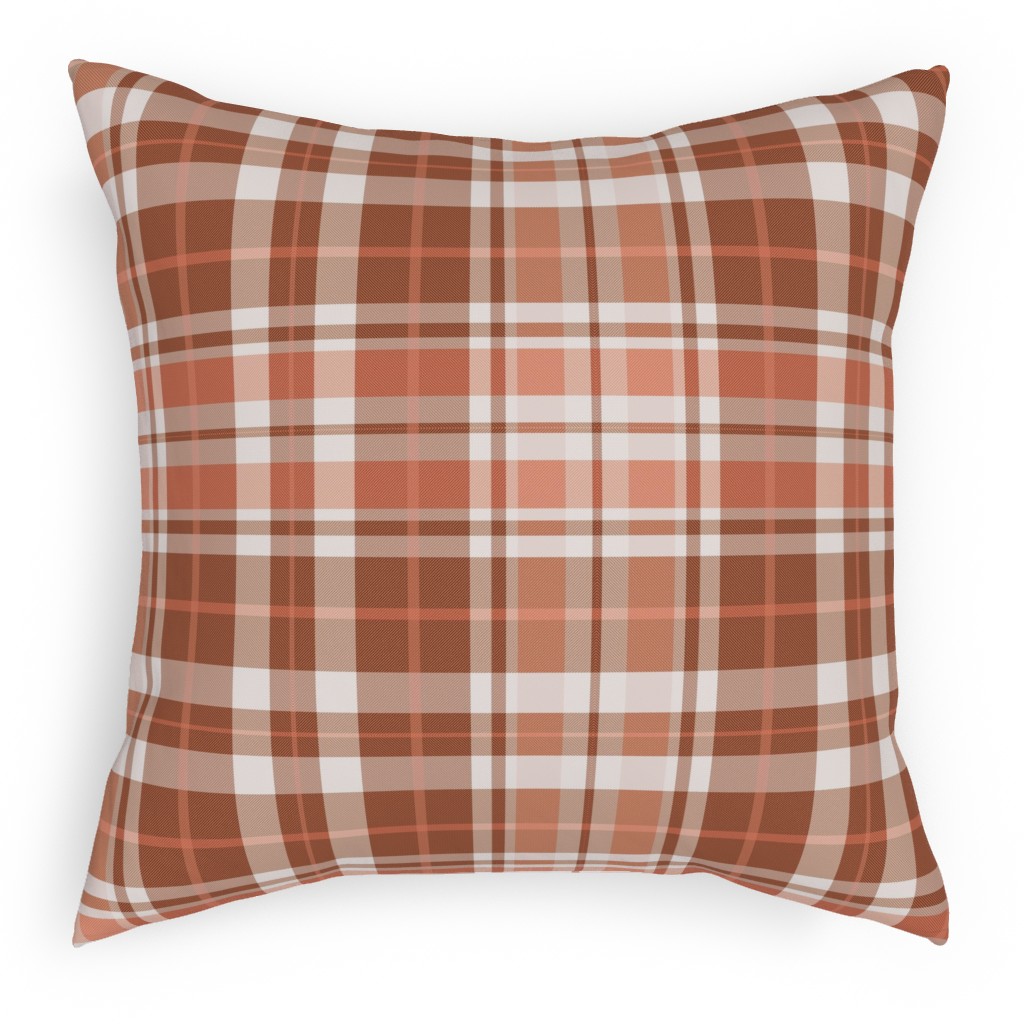 Pumpkin Spice Plaid Pillow, Woven, Beige, 18x18, Single Sided, Brown, Brown