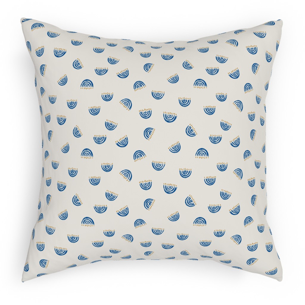 Nine Branch Menorah Tossed in Bright Blue Pillow, Woven, Beige, 18x18, Single Sided, Beige, Pearl