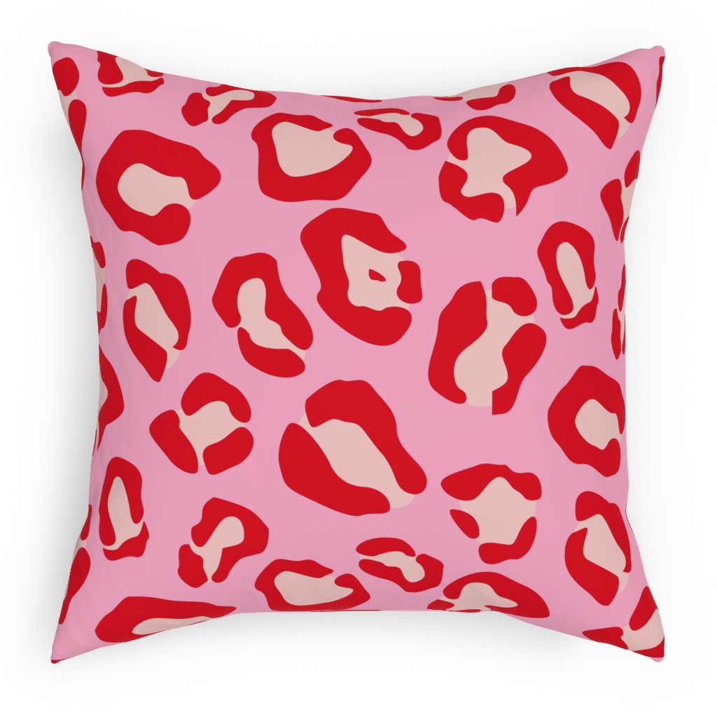 Leopard - Pink and Red Pillow, Woven, Beige, 18x18, Single Sided, Pink