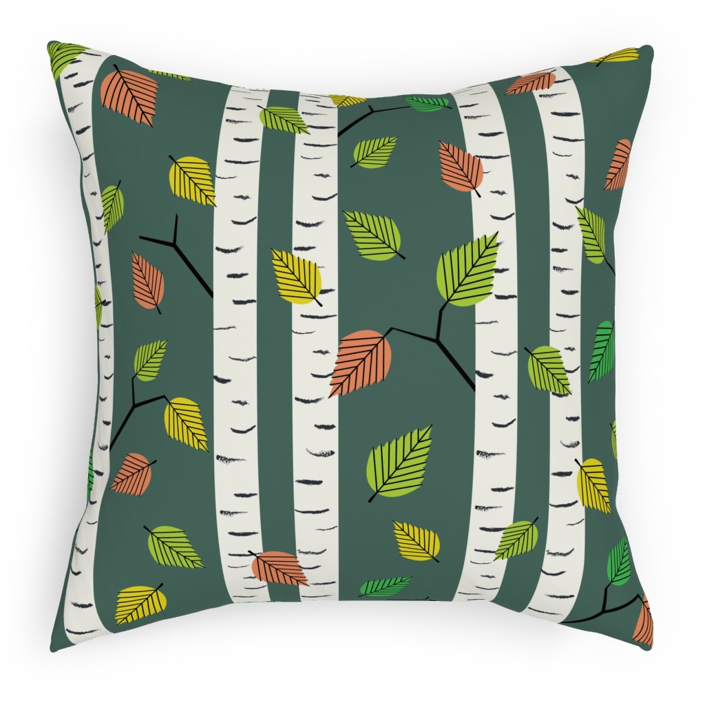 Autumn Birch Forest Pillow, Woven, Beige, 18x18, Single Sided, Green