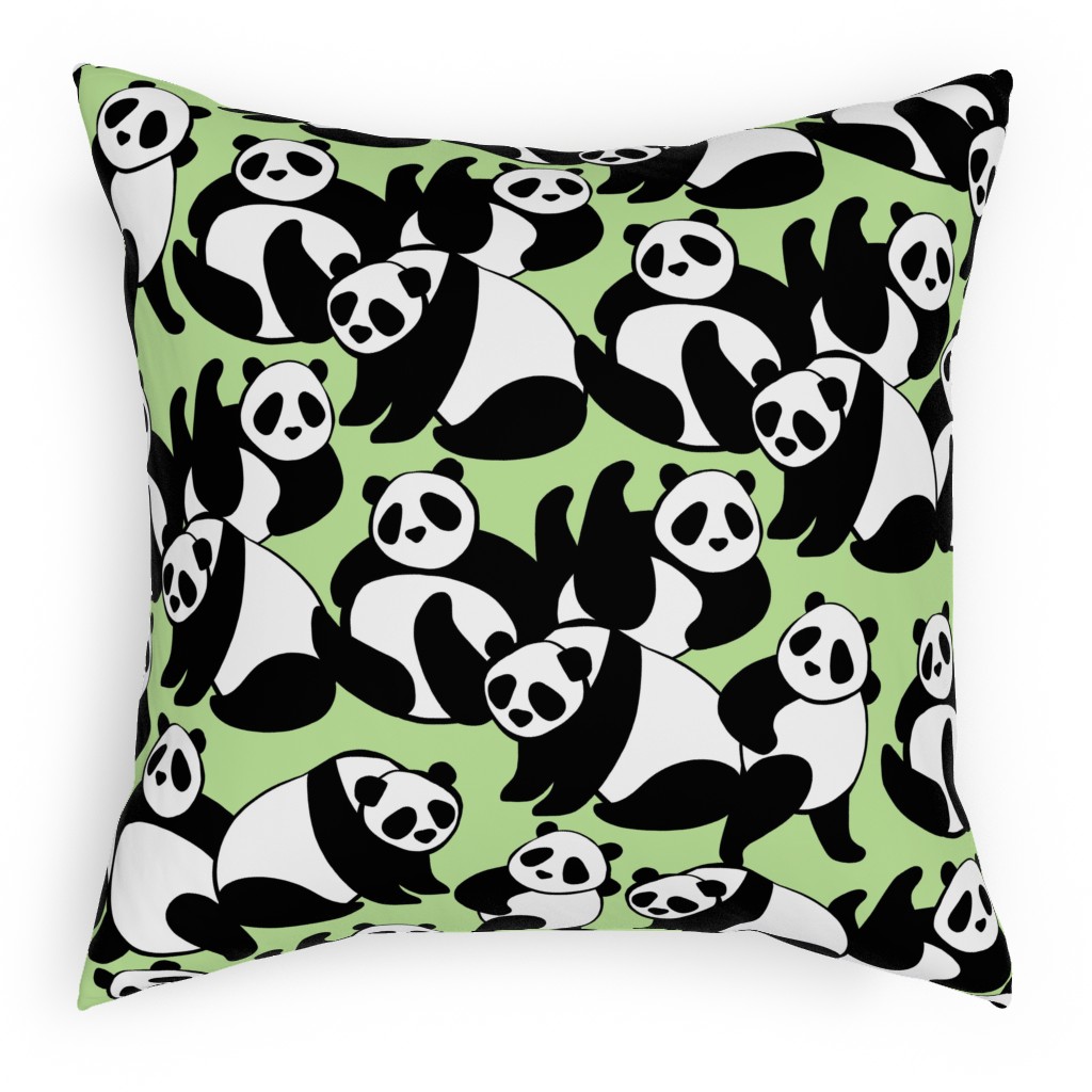 Retro Panda Playground Pillow, Woven, Beige, 18x18, Single Sided, Green