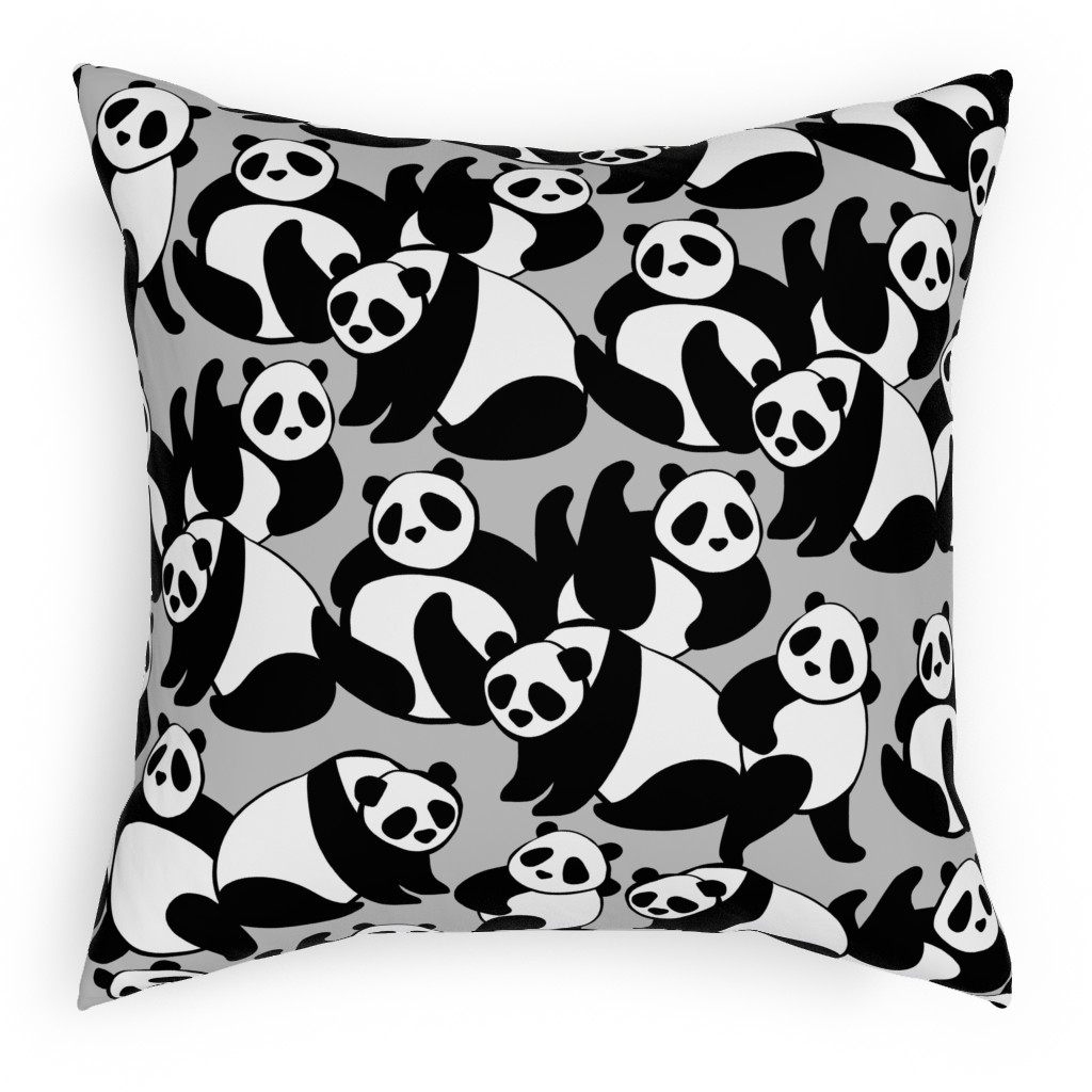 Retro Panda Playground Pillow, Woven, Beige, 18x18, Single Sided, Gray, Silver