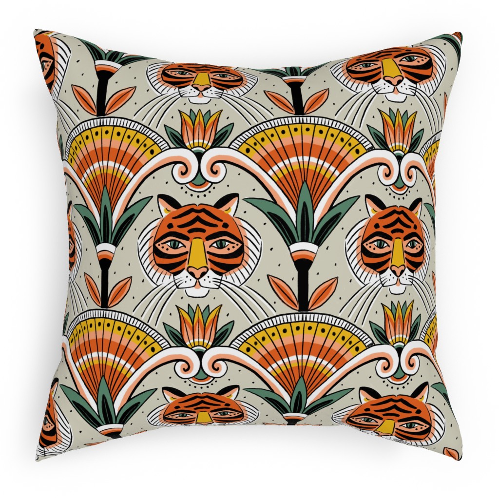 Egypt Tigers - Multi Pillow, Woven, Beige, 18x18, Single Sided, Multicolor