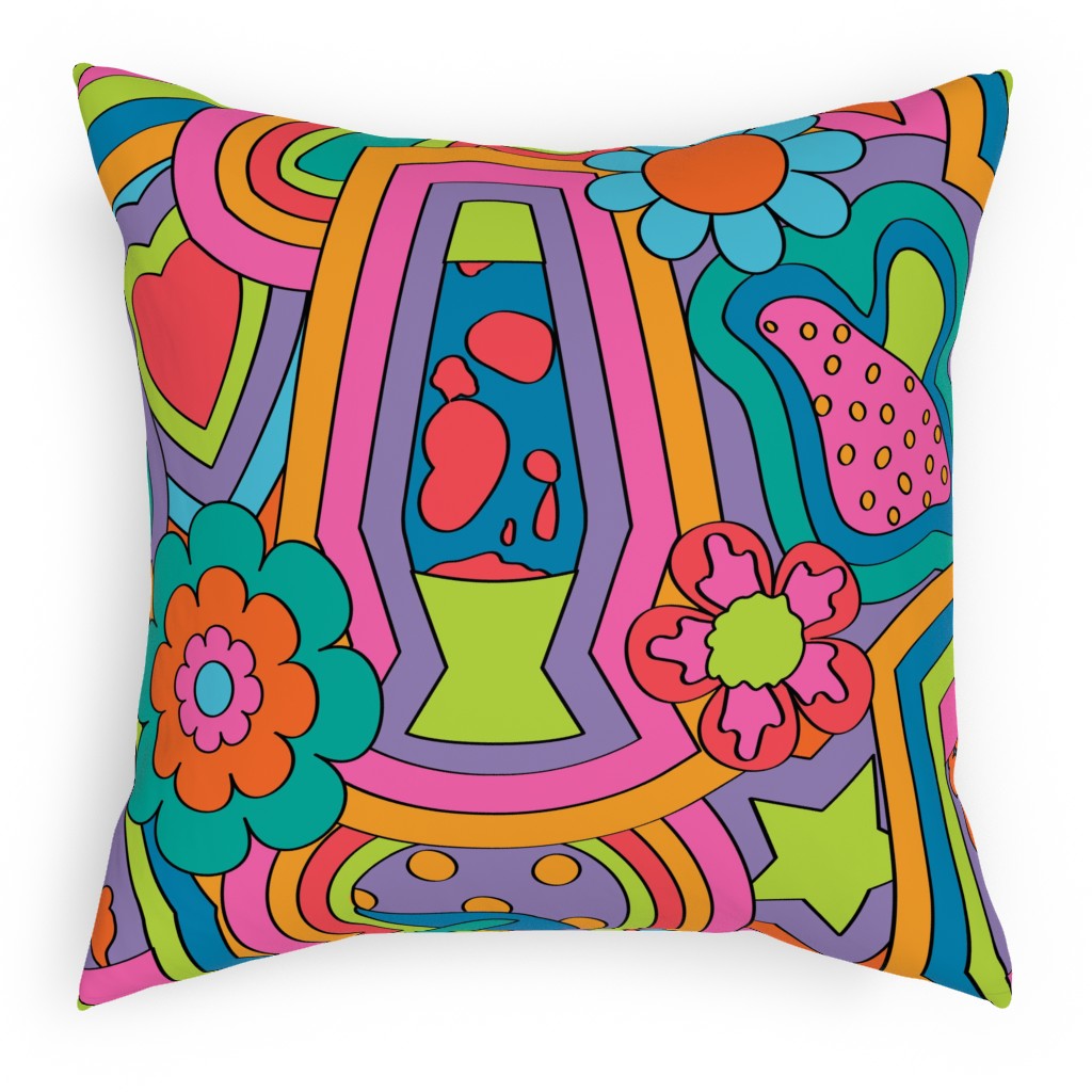 Psychedelic 60s Rainbow - Neon Pillow, Woven, Beige, 18x18, Single Sided, Multicolor
