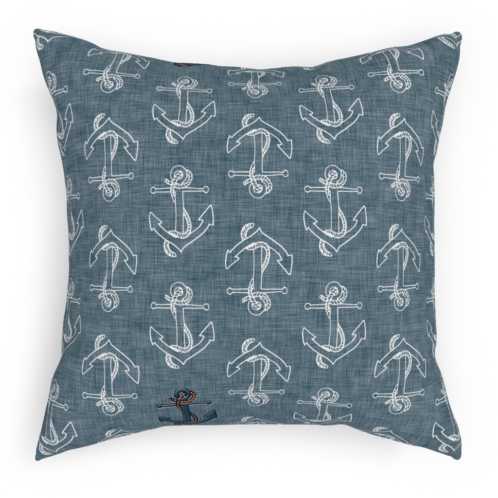 Anchors Away - Textured Blue Pillow, Woven, Beige, 18x18, Single Sided, Blue