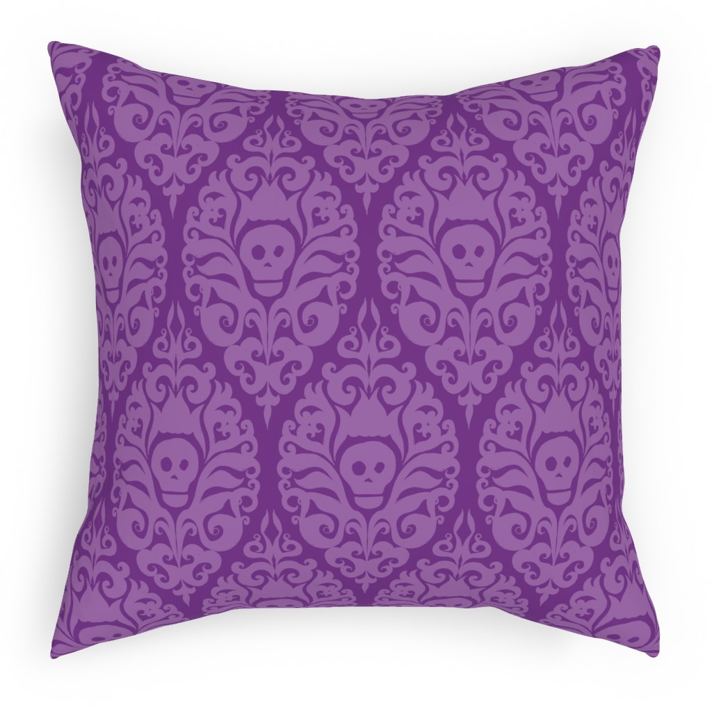 Spooky Damask - Purple Pillow, Woven, Beige, 18x18, Single Sided, Purple