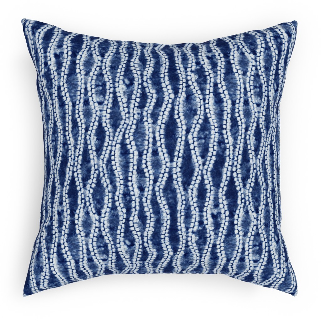 Shibori Ripples - Blue Pillow, Woven, Beige, 18x18, Single Sided, Blue