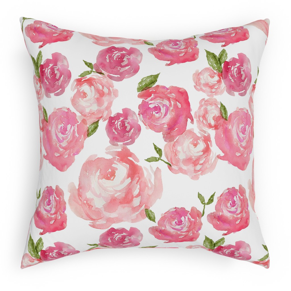 Watercolor Floral Pillow, Woven, Beige, 18x18, Single Sided, Pink, Bright Pink