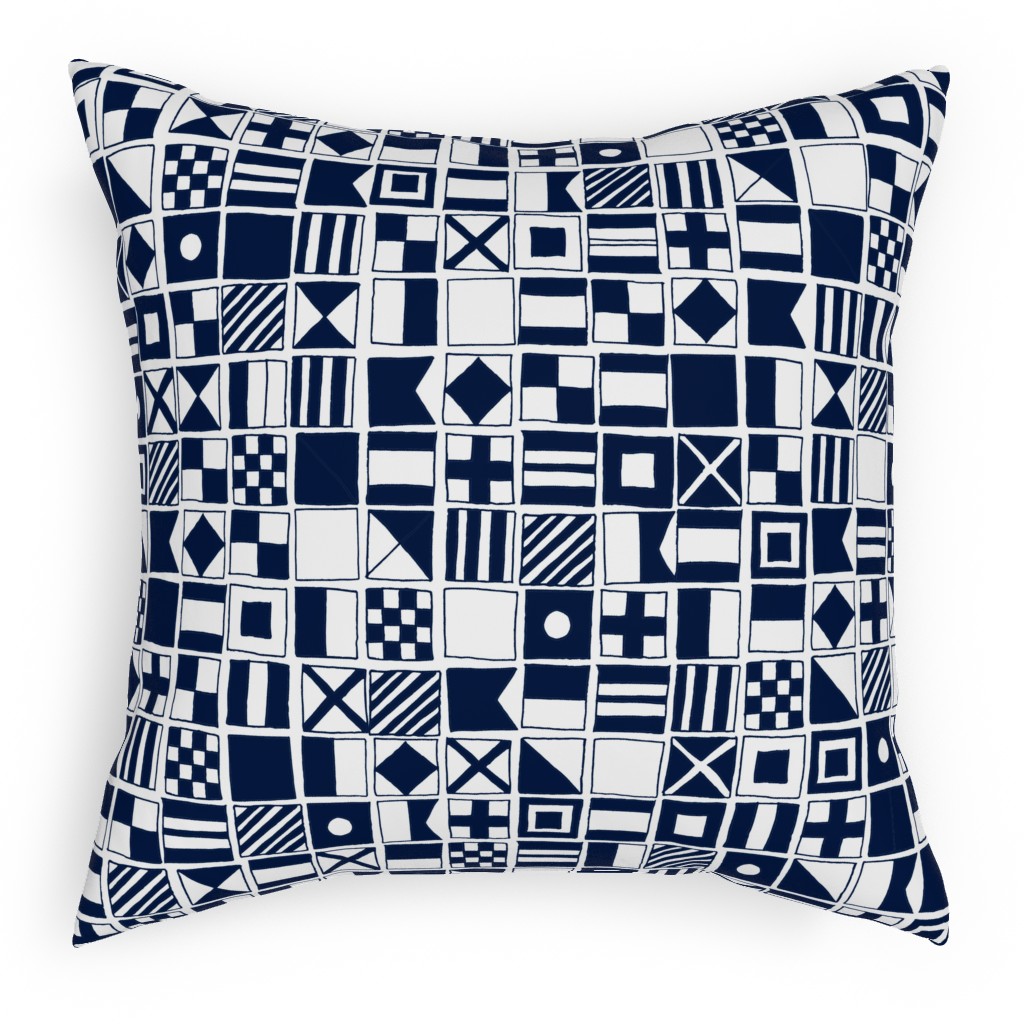 Sailing Flags - Navy Blue Pillow, Woven, Beige, 18x18, Single Sided, Blue