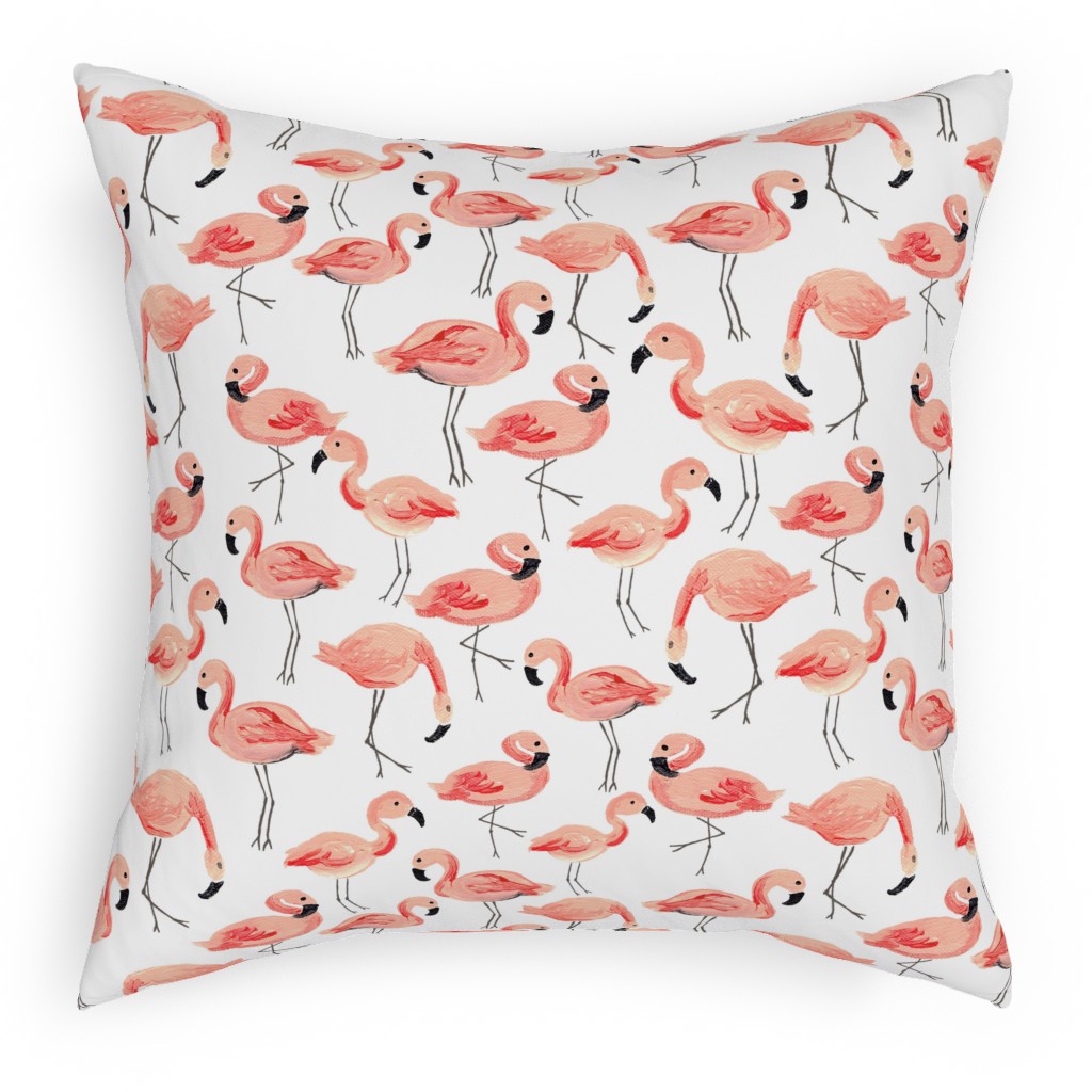 Flamingo Party - Pink Pillow, Woven, Beige, 18x18, Single Sided, Pink