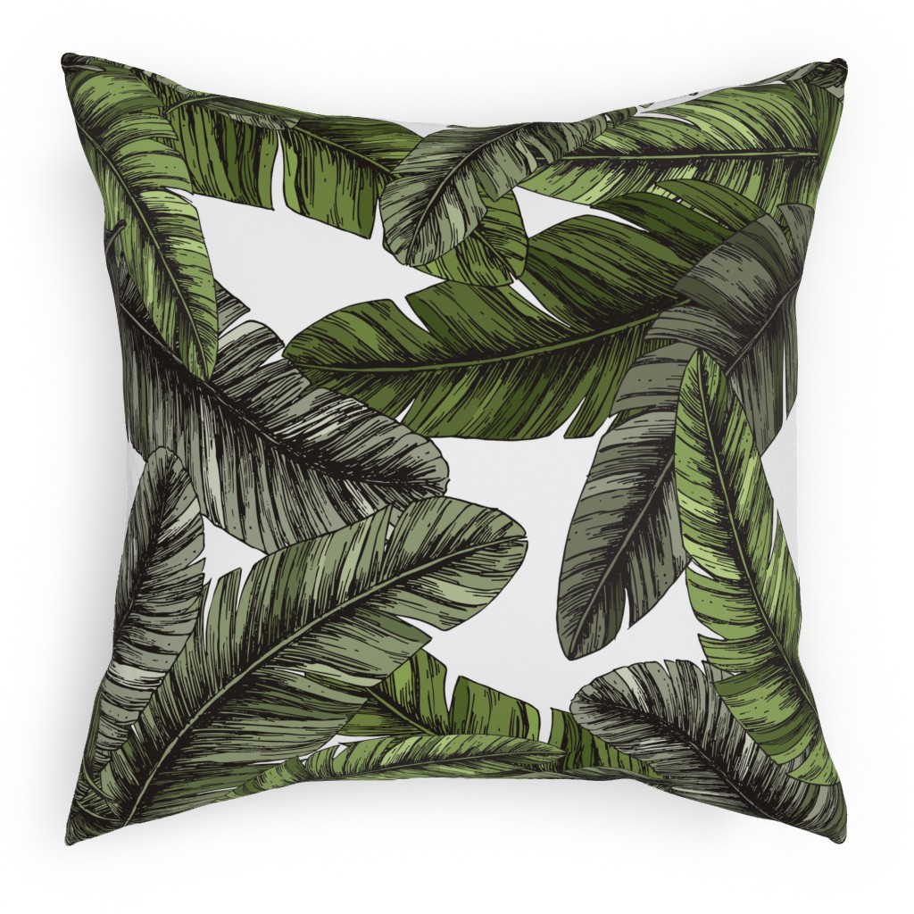 Tropical Palm Leaves - Green Pillow, Woven, Beige, 18x18, Single Sided, Green
