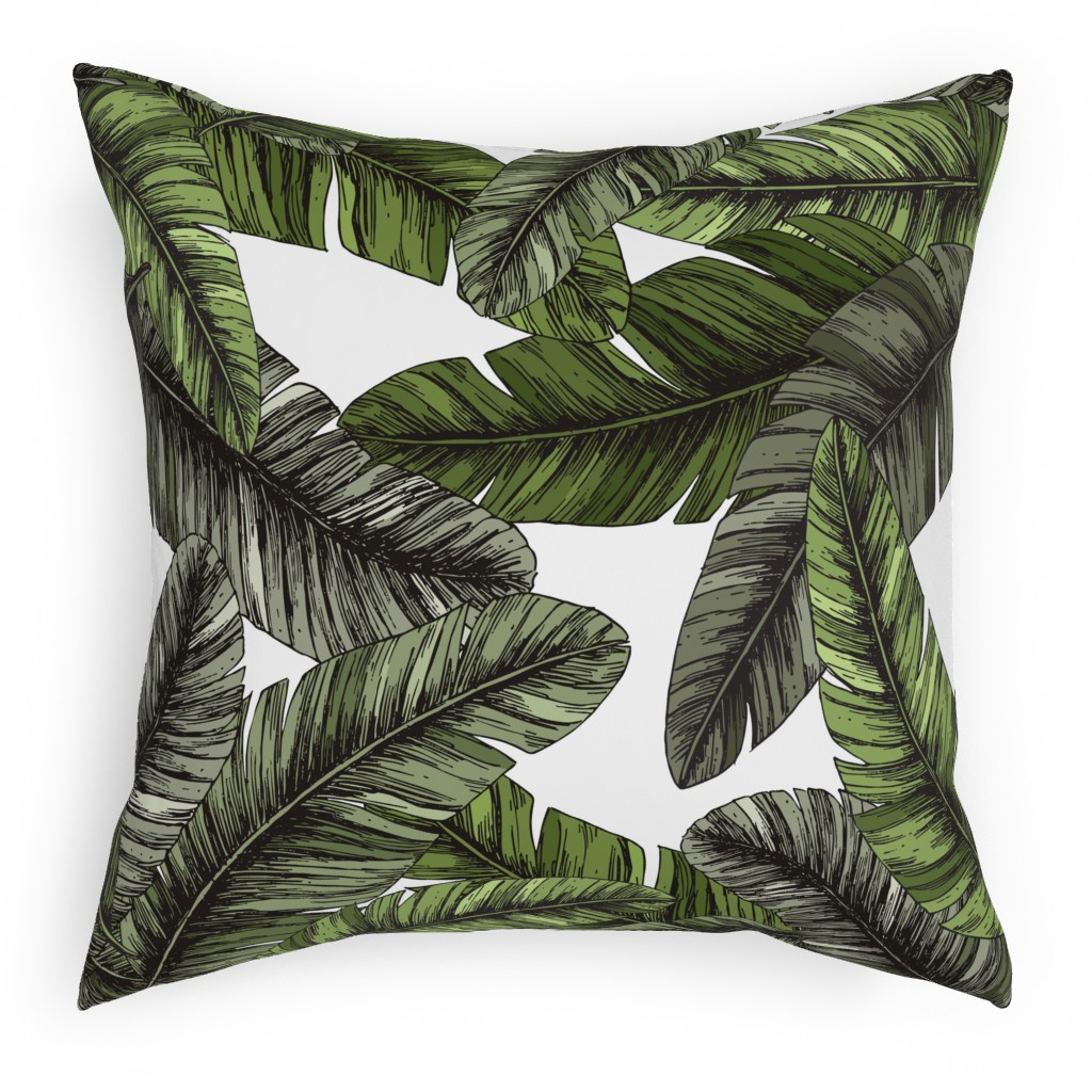 Tropical Palm Leaves - Green Pillow, Woven, Beige, 18x18, Single Sided, Green, Classic Green